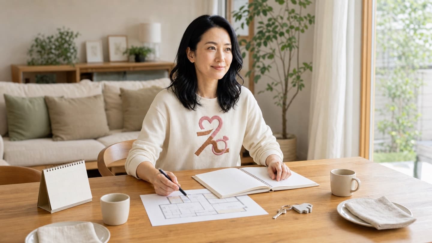 住まいの間取りと家計ノートを見ながら結婚後の暮らしを整理するえら美