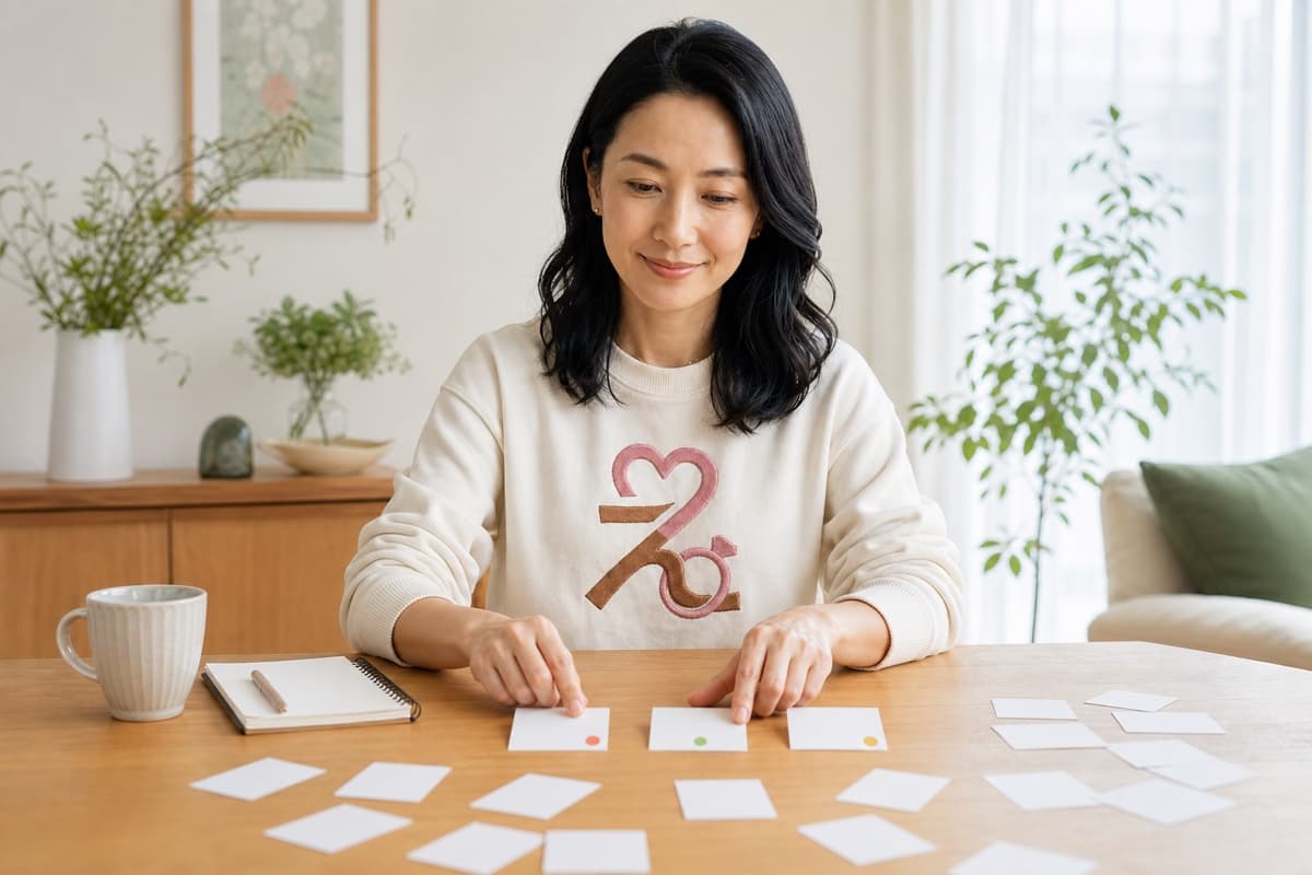 たくさんの選択肢から大切な三つを整理する女性