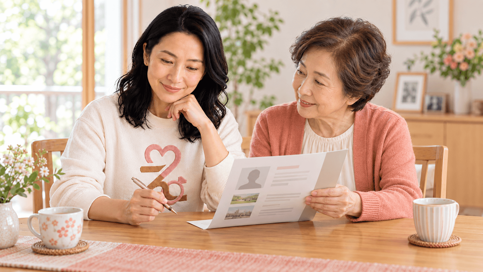 母親が集めたプロフィールを見ながら、自分で会うかどうかを考えるえら美